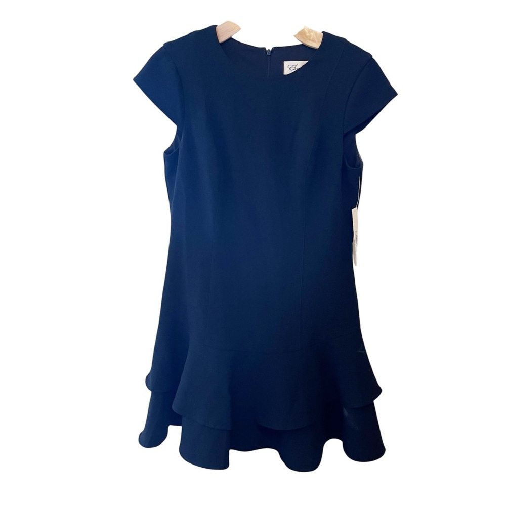 Eliza J Black Stretch Crepe Ruffle Hem Cap Sleeve Formal Dress 8 Petite